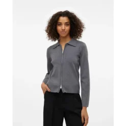 AWHANNAH LS KNIT CARDIGAN - Dark grey melange