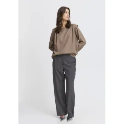 B.YOUNG dame bukser BYMMIDDE - Dark Grey Mel. Pinstripe Mix