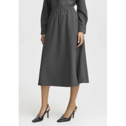 B.YOUNG dame nederdel BYMIDDE - Dark Grey Mel. Pinstripe Mix