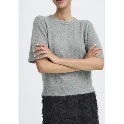 b.young dame striktrøje BYOMEA - Mid Grey Melange