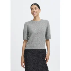 b.young dame striktrøje BYOMEA - Mid Grey Melange