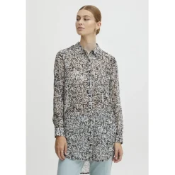 ICHI dame skjorte IHCHIFFY - Sandshell Black Leo