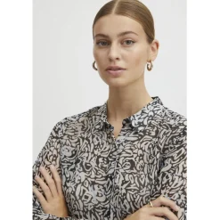 ICHI dame skjorte IHCHIFFY - Sandshell Black Leo