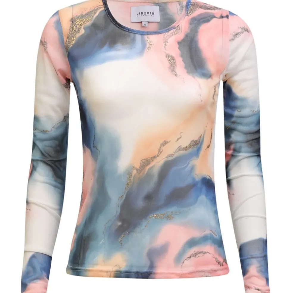 LIBERTÉ dame bluse MESH - BLUE PEACH GOLD MARBLE