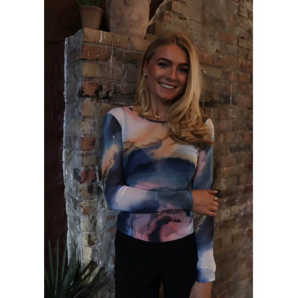 LIBERTÉ dame bluse MESH - BLUE PEACH GOLD MARBLE