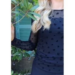 LIBERTÉ dame bluse MESH - Black flock leo