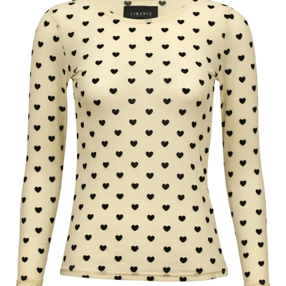 LIBERTÉ dame bluse MESH - IVORY BLACK FLOCK HEART