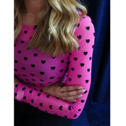 LIBERTÉ dame bluse MESH - PINK BLACK FLOCK HEART