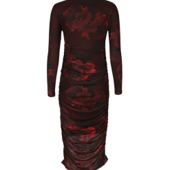 LIBERTÉ DAME KJOLE MESH LS LONG DRESS - Black bordeaux flower