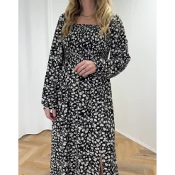 Liberté kjole GRO - BLACK CREME FLOWER