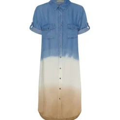 Marta Du Chateau dame kjole MdcKirstín - LightBlue/White/Camel