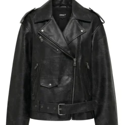 ONLWAVES FAUX LEATHER WASH JACKET OTW - Black Washed