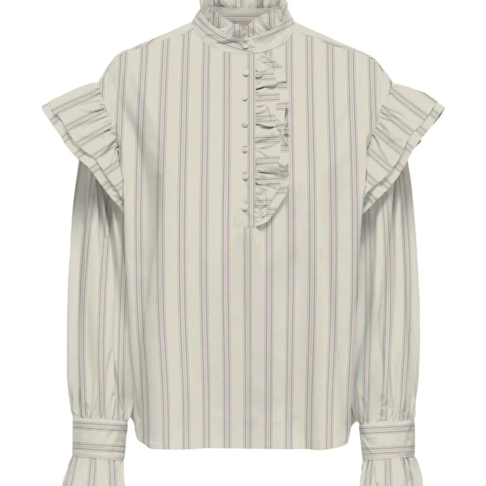 ONLY dame bluse ONLMALOU - Bone White PINK LADY + HEDGE GREEN