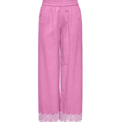 ONLY dame bukser ONLPAULA - Fuchsia Pink BRIGHT WHITE EMB.