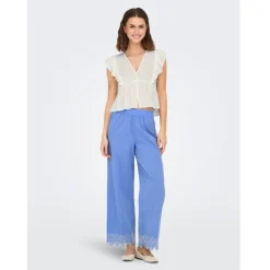 ONLY dame bukser ONLPAULA - Blue Bonnet BRIGHT WHITE EMB.