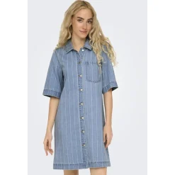 ONLY dame kjole ONLASTA - Light Blue Denim STRIPE