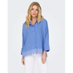ONLY dame skjorte ONLGRACES - Blue Bonnet BRIGHT WHITE EMB.