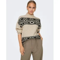 ONLY dame strik ONLVICTORIA - Pumice Stone BLACK JACQUARD