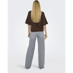 Only dame striktrøje ONLAZU - Seal Brown