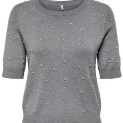 ONLY DAME STRIKTRØJE ONLVENICE - Light Grey Melange White Pearls
