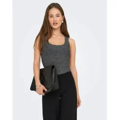 ONLY DAME TOP ONLEA - Black Silver Glitter