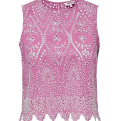 ONLY dame top ONLTULUM - Fuchsia Pink BRIGHT WHITE EMB.