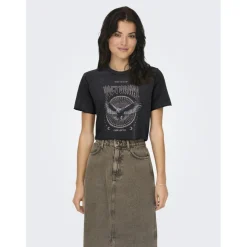 ONLY dame t-shirt ONLLUCY - Black Nocturnal