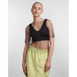 PIECES dame bluse PCMILLE - Black RHINE STONE