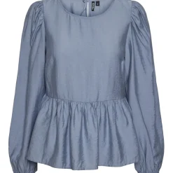 PIECES dame bluse PCNIKO - Faded denim