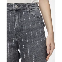 PIECES dame bukser PCSIFFI - Grey Denim RHINESTONE