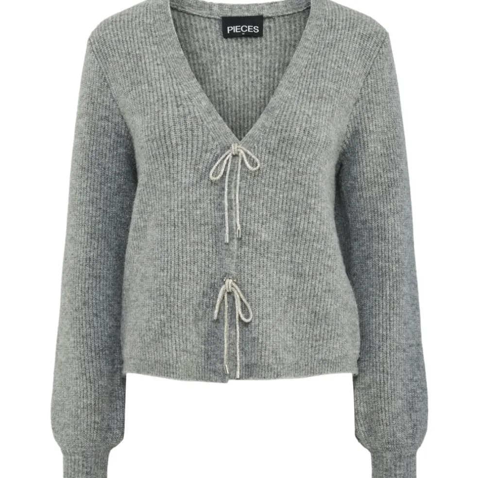 PIECES dame cardigan PCANNA - Medium Grey Melange Silver Glitter Bow