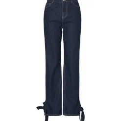 PIECES dame jeans PCOFELIA - Medium Blue Denim Black satin bow