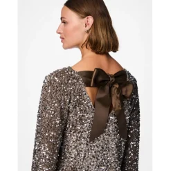 PIECES dame kjole PCKAM - Morel Silver sequins