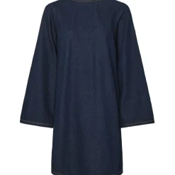 PIECES dame kjole PCOFELIA - Medium Blue Denim Black satin bow