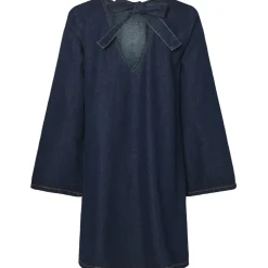 PIECES dame kjole PCOFELIA - Medium Blue Denim Black satin bow