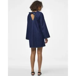 PIECES dame kjole PCOFELIA - Medium Blue Denim Black satin bow