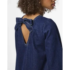 PIECES dame kjole PCOFELIA - Medium Blue Denim Black satin bow