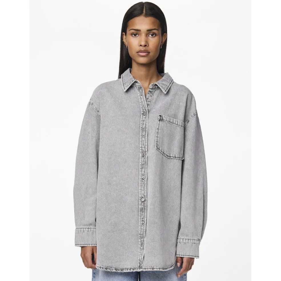 PIECES dame skjorte PCMAISIE - Grey Denim