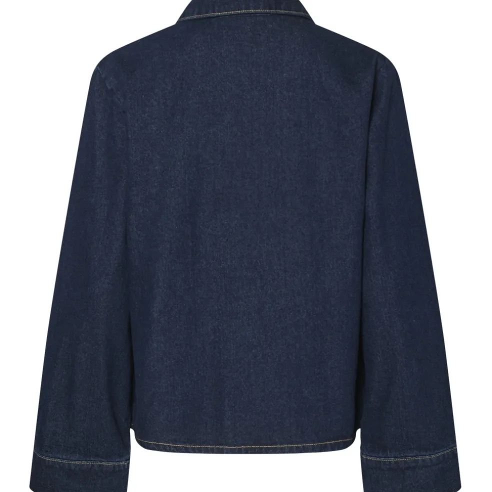 PIECES dame skjorte PCOFELIA - Medium Blue Denim Black satin bow