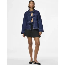 PIECES dame skjorte PCOFELIA - Medium Blue Denim Black satin bow