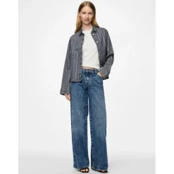 PIECES dame skjorte PCSIFFI - Grey Denim RHINESTONE