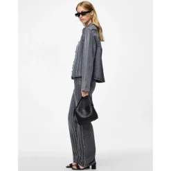 PIECES dame skjorte PCSIFFI - Grey Denim RHINESTONE