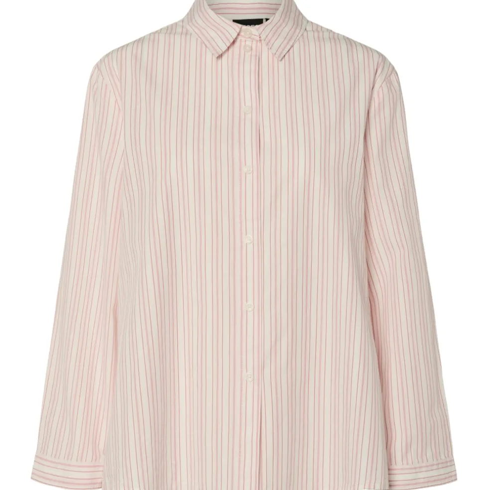 PIECES dame skjorte PCSULLE - Cloud Dancer Stripes Pink Lemonade