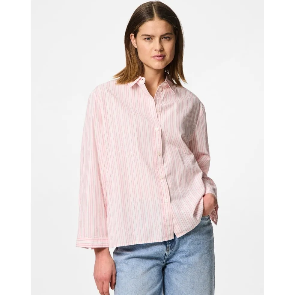 PIECES dame skjorte PCSULLE - Cloud Dancer Stripes Pink Lemonade