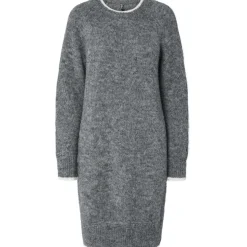 Pieces dame strik kjole PCIVY - Medium Grey Melange Detail:WHITE CONTRAST