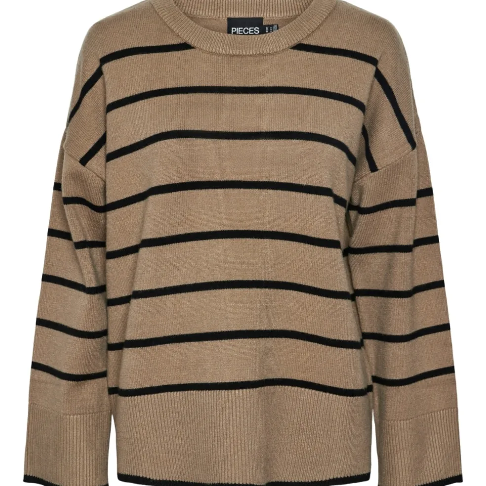 PIECES dame strik PCMATHILDE - Taupe Gray BLACK