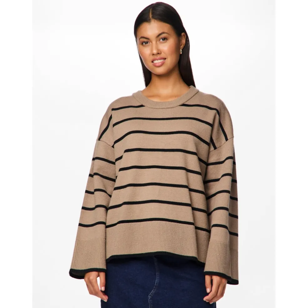 PIECES dame strik PCMATHILDE - Taupe Gray BLACK