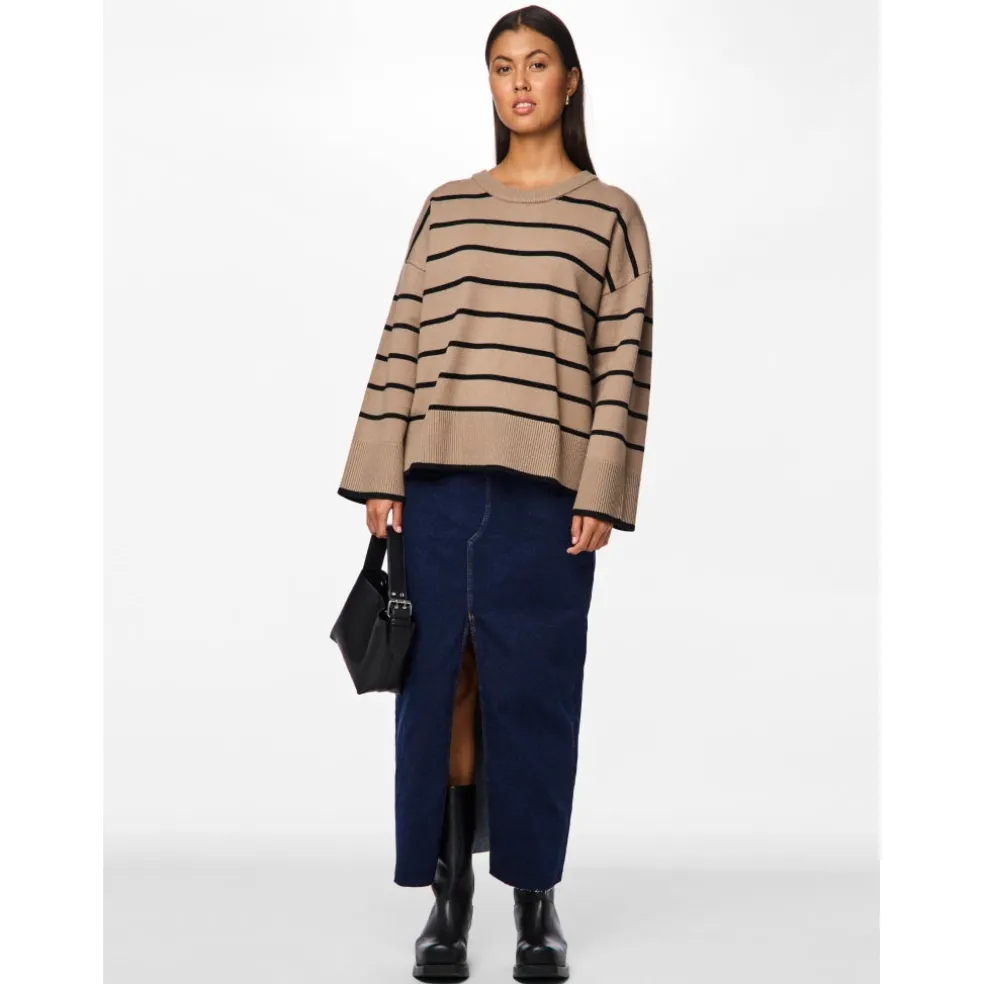 PIECES dame strik PCMATHILDE - Taupe Gray BLACK