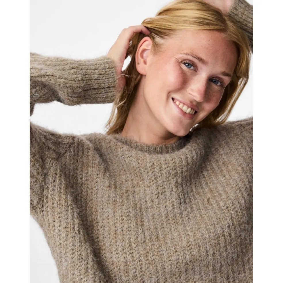 PIECES Dame Striktrøje PCCleo - Greige Melange