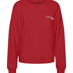 PIECES dame sweatshirt PCSKYLAR - High Risk Red White Text